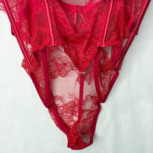 Victorias Secret Size L Bombshell Lace Teddy Corset Push Up Red Sexy Lingerie - Picture 6 of 15